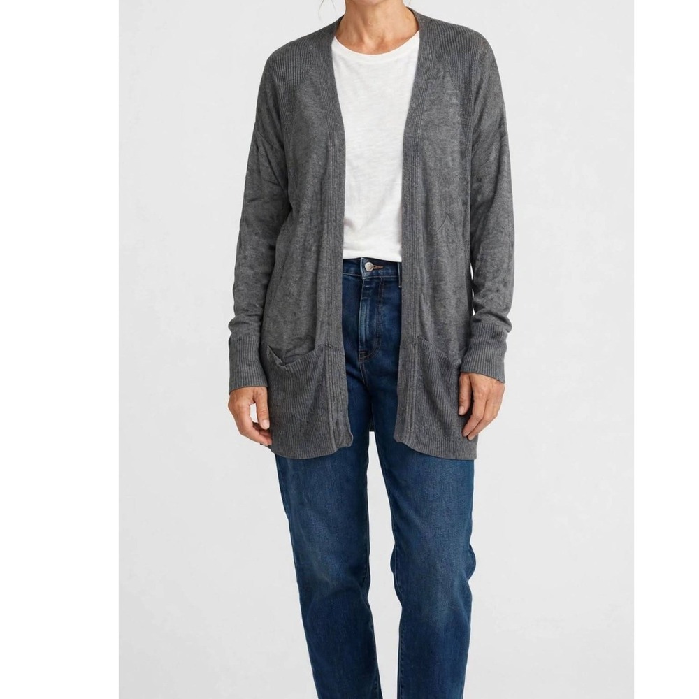 Olive + Oak Women's M Gray Open Front Cardigan Sweater Rayon Nylon Blend